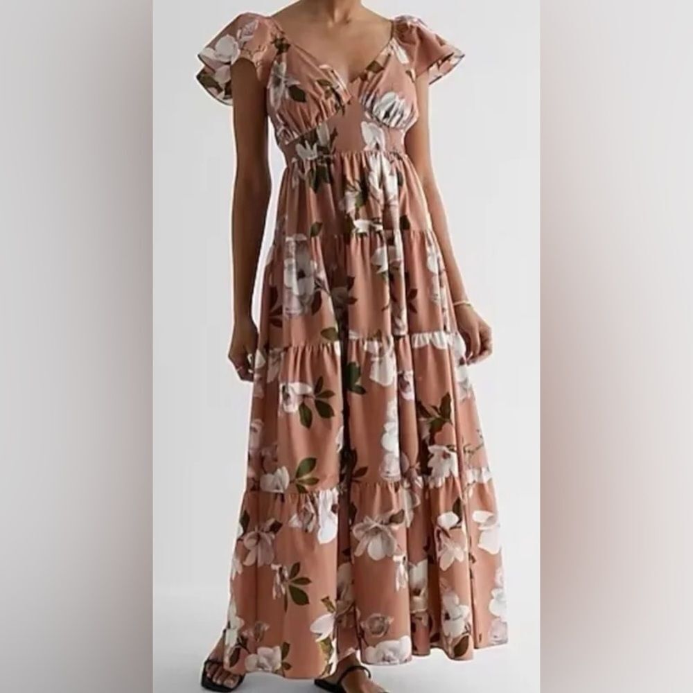 Express Brown Maxi Sundress Off the Shoulder Floral Size Small NWOT
